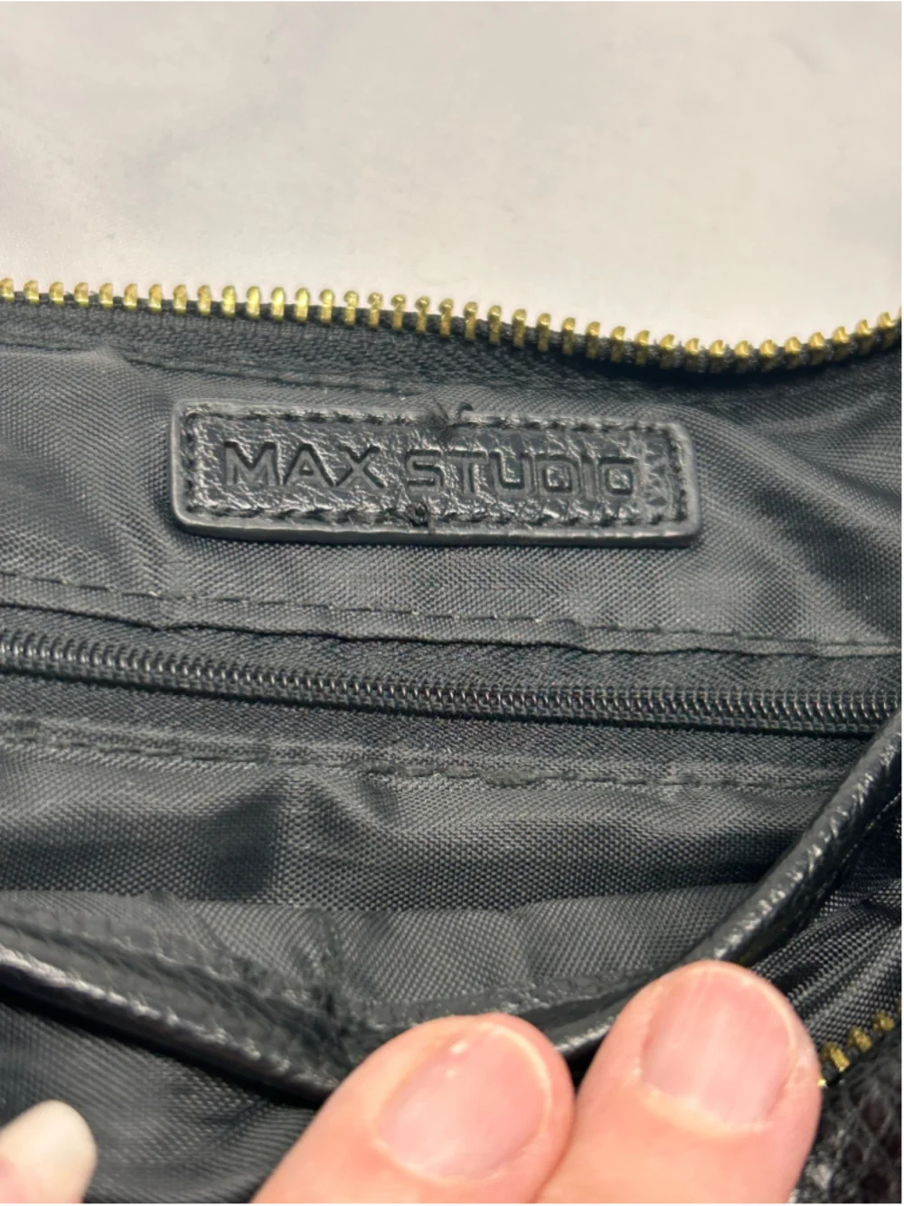 Max Studio Black Faux Leather Hobo Shoulder Bag Gold Hardware